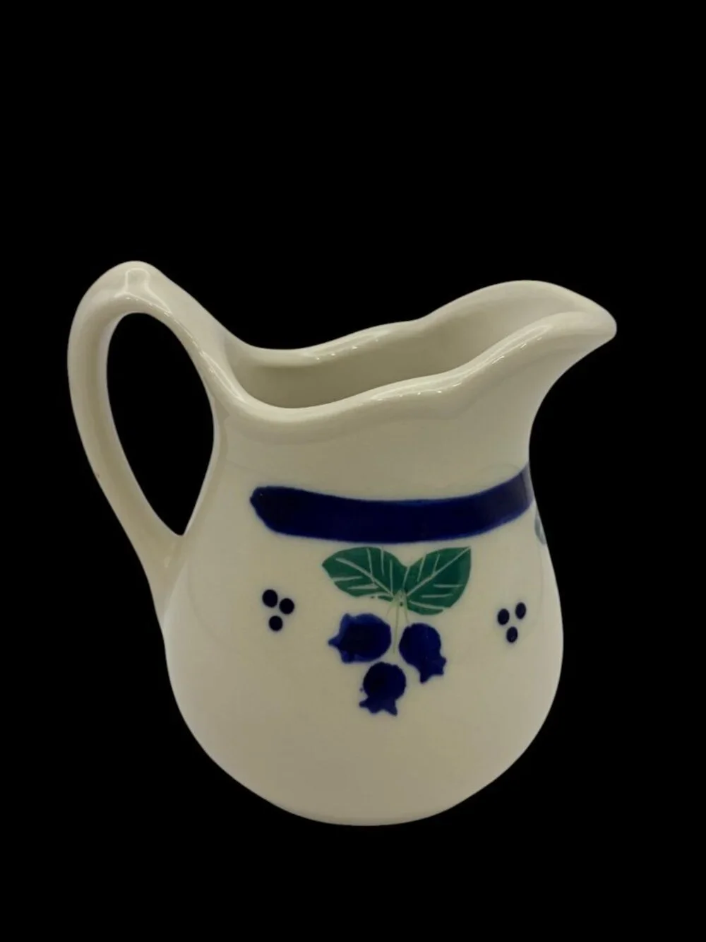 Hartstone Pottery Wild Blueberry Creamer USA Stoneware Blue White Pitcher